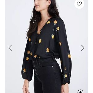 Madewell Bubble Sleeve Wrap Top Floating Florets